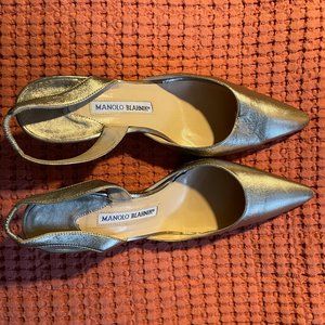 Manolo Blahnik Gold Leather Slingback Heels